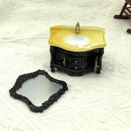 Tocador De Baño Para Casa De Muñecas, Modelo Negro Marrón
