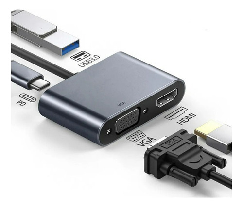 Adaptador Usb 3.0 Tipo C Hdmi 4k Vga 5 In1 Para Macbook Otg