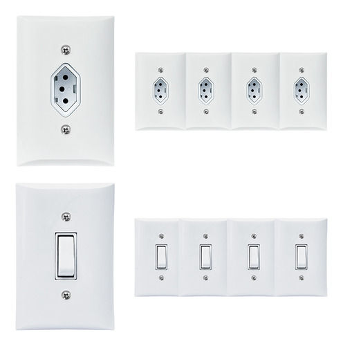 Kit 5 Tomadas Simples 10a + 5 Interruptores Simples 1 Tecla Cor Branco EPM