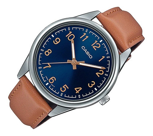 Reloj Hombre Casio Mtp V005l 2b4 Cuero Original Color De La Correa Marrón Claro