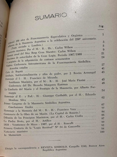 Símbolo- Masonería, Rev. Núm. 67 Y 68, Enero A Dic. De 1967.