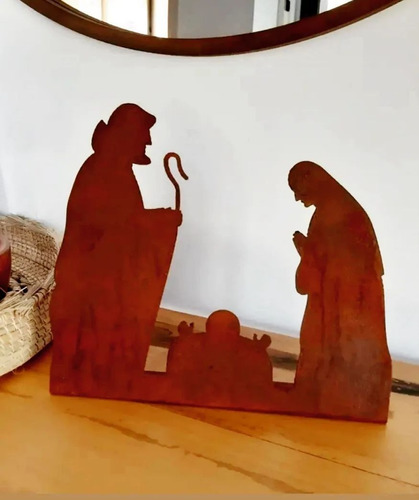 Imagen 1 de 2 de Sagrada Familia Pesebre De Apoyo En Chapa Oxidada Navidad