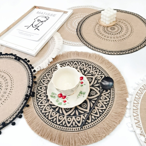 (c) Tapete Redondo Boho Woven Macrame Tassels Tapete De Mesa