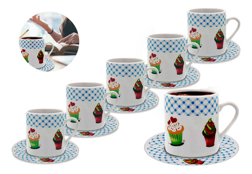 Conjunto De Xicaras Café Kit 12 Peças Porcelana Visitas