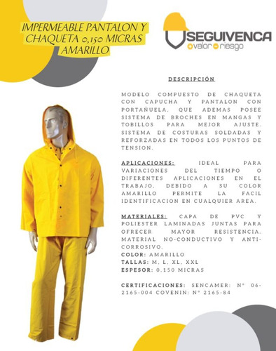 Impermeable Pantalon Y Chaqueta 0,150 Micras Amarillo