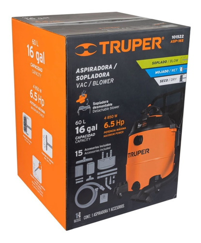 Imagen 3 de 4 de Aspiradora Y Sopladora 16 Gal Polvo Y Agua Accesorios Truper