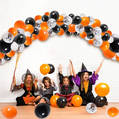 Arco Globos Decoracion Halloween Naranja Negro Confetti