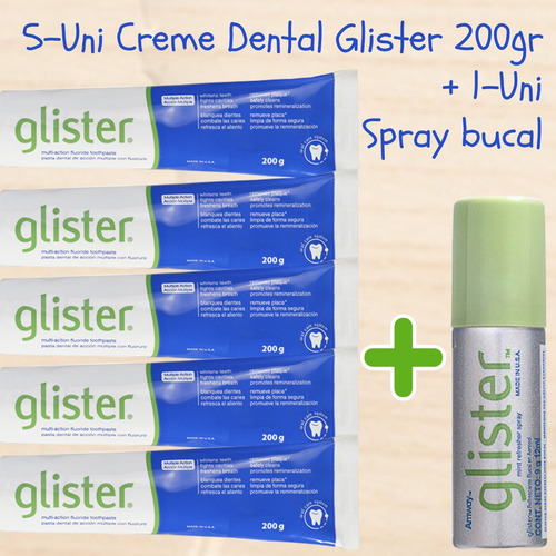 5x Creme Dental Glister Amway 200g + Brinde (spray Bucal)