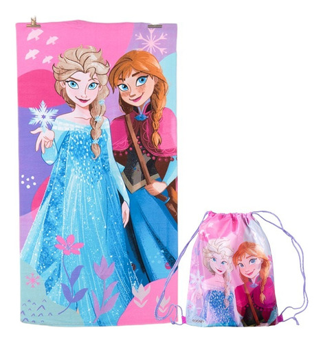 Toalla Baño Piscina Playa + Bolso Microfibra Disney Color Rosado Frozen