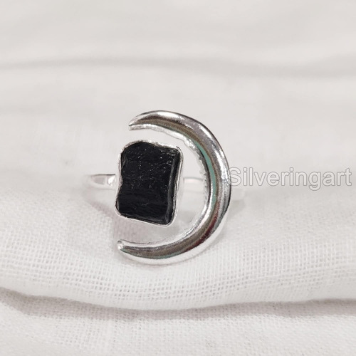 Anillo De Turmalina Negra , Anillo Ajustable De Media ...