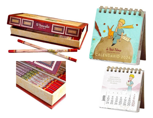 Caja De Lápices El Principito + Mini Calendario Escritorio 