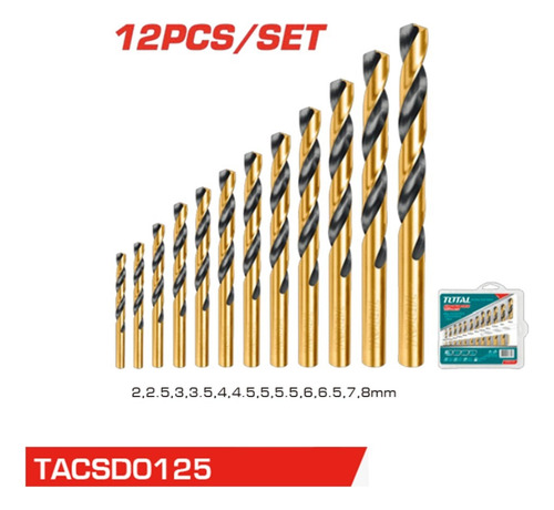 Juego De 12 Brocas Mecha Kit Acero Rapido Hss De 2 Mm A 8 Mm