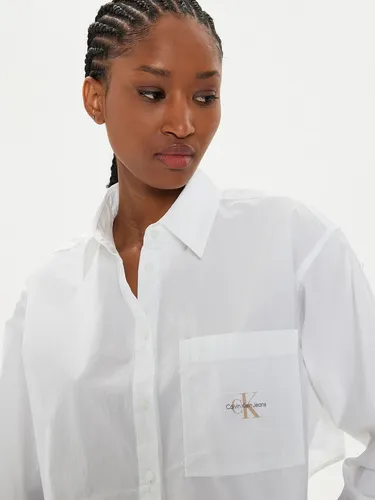 Camisa Woven Label Cropped Blanco Calvin Klein