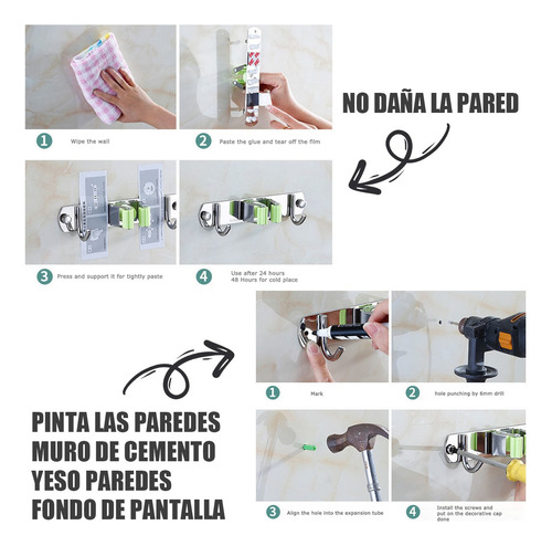 Soporte Para Escoba De Acero Inoxidable Gancho Resistente