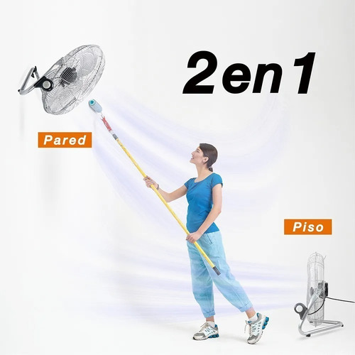 Ventilador de pared y de piso Mytek 3306 plateado con 3 aspas de metal, 20" de diámetro 127 V