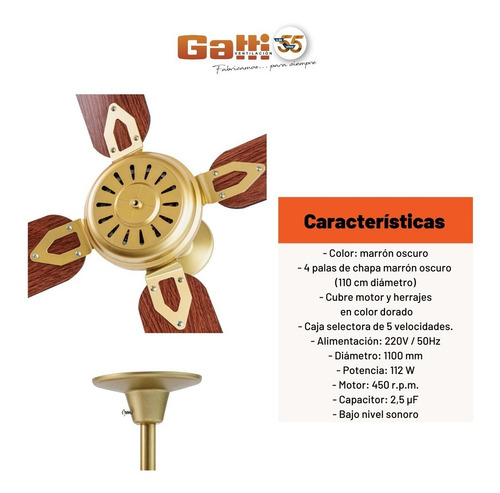 Imagen 7 de 10 de Ventilador De Techo Madera Nacional C/ Rulemanes Gatti Vent.