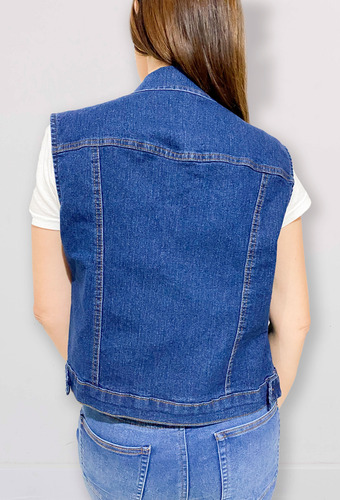 Chaleco Mezclilla Stretch Mujer Dama Básico Con Bolsas.