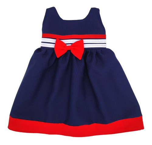 Vestido Para Nena Marinero Azul Y Rojo, Talles 4 Al 12