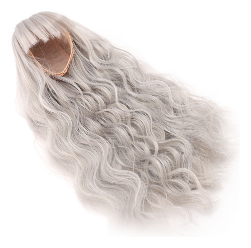 Peluca Gris Con Flequillo Liso, Pelo Largo Y Rizado, Para Br
