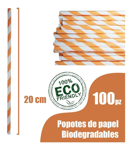 Imagen 5 de 7 de 100 Popotes De Papel Biodegradables/ Económicos/ Coloridos