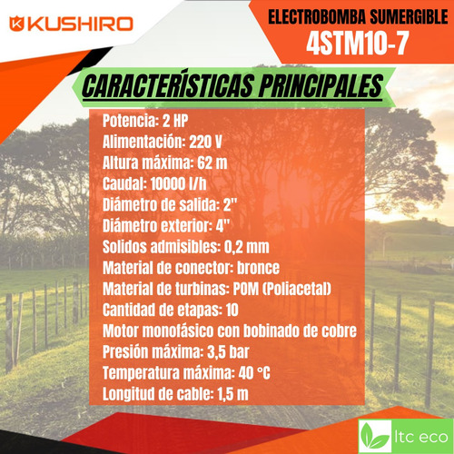 Imagen 2 de 10 de Bomba Sumergible 2 Hp 62 Mt 10000 L/h Pozo Agua Riego