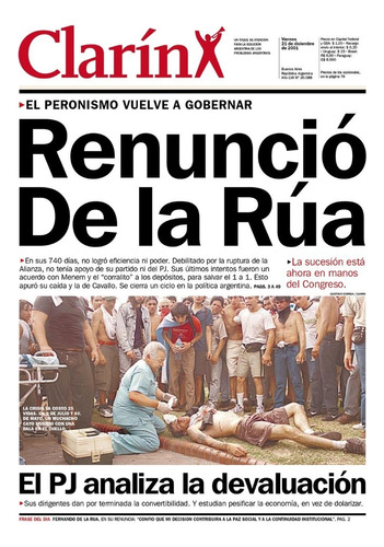 Tapa Diario Clarín 21/12/2001 Renuncia De Fernando De La Rúa