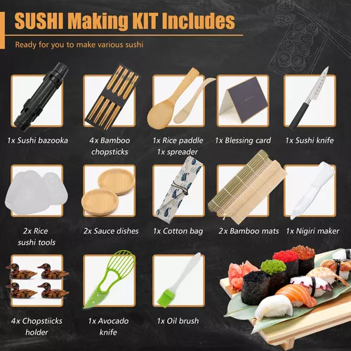 Kit De Sushi Completo Rodillo De Bambú Palillos Y Más