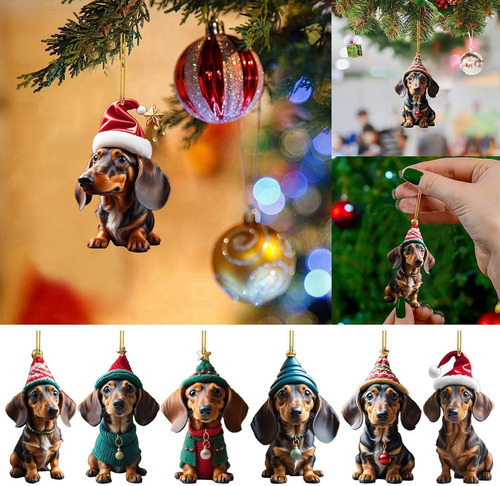 Adornos Acrílicos Navideños Para Perros Salchicha, 7 Piezas,
