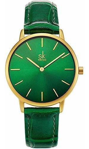 Shengke Creative Simplicity Reloj De Mujer De Cuero Genuino 