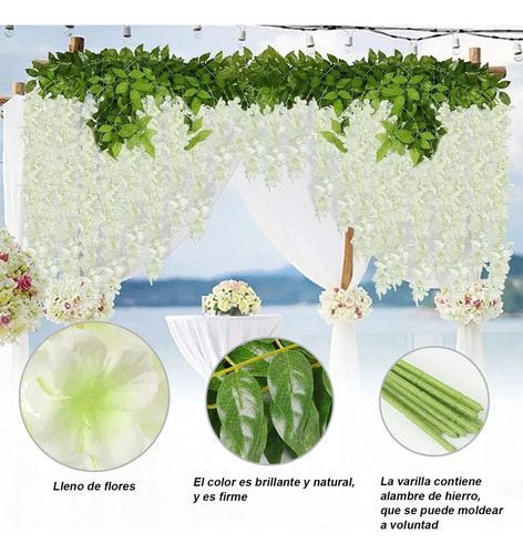 12 Flores Falsas, Flores Artificiales De Glicina Para Decora