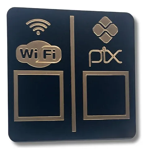 Placa Pix e Wi-Fi de Parede com QR Code em Acrílico, Preto e