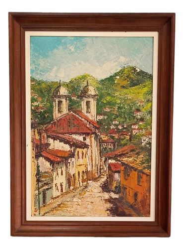 Quadro Pintura A Mao Autor Fulvio Obra Vista Ouro Preto 1974