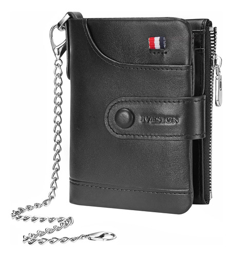 Cartera Con Cadena Para Hombre, Monedero Plegable De Cuero