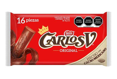 Carlos V Chocolate Original 16 Pz De 18 G C/u