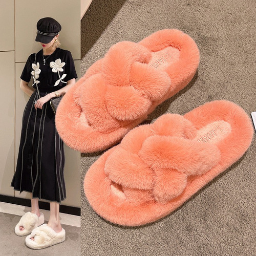 Pantuflas Plataforma Con Cuña, Cuñas Felpa Tejidas Cruzadas