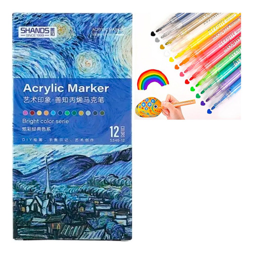 12pz Plumones Acrílicos Ideales Para Dibujo Colores Mixtos