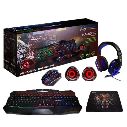 Kit Gamer Halion+mause/pad/altavoces/teclado/auriculares