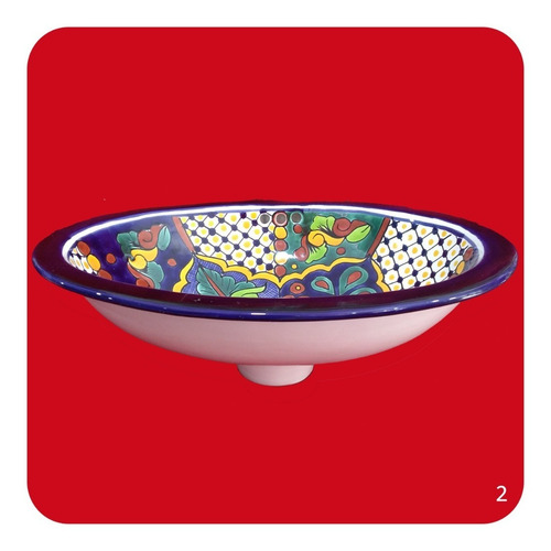 Imagen 2 de 2 de Lavabo Chico Beige De Cerámica Tipo Talavera 40x30x14 Cm M2