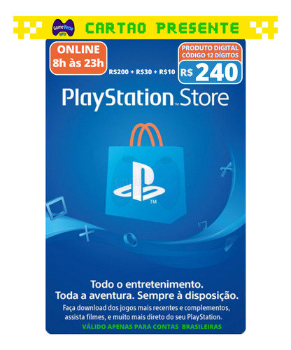 Cartao Playstation Psn Gift Card Br R$ 240 Reais