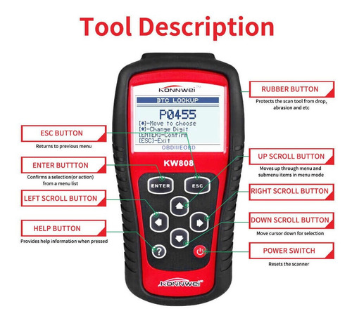 Imagen 3 de 3 de Scanner Automotriz Kw808 Multimarcas Obdii/eobd