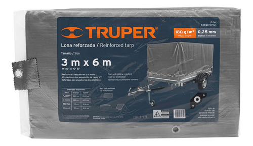 Lona Gris Reforzada 3 X 6 M Truper 10772