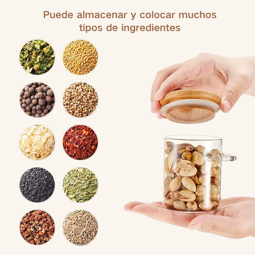 4 Tarros De Cristal Para Especias Con Cucharas Y Tapas De Al