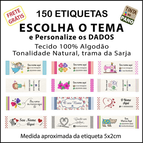 150 Etiquetas Algodão Desenho Pronto E Dados Personalizados.