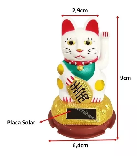 Gato da Sorte e Fortuna Maneki Neko Decorativo Energia Solar