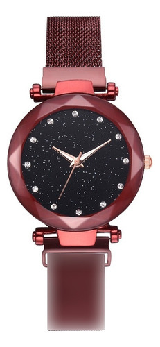 Reloj Milan Reloj Magnético Con Cielo Estrellado A La Moda Color De La Correa Rojo Vino Color Del Bisel Rojo Vino Color Del Fondo Negro