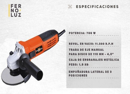 Amoladora Angular Nebraska 115 Mm 700 Wts Nemea06115