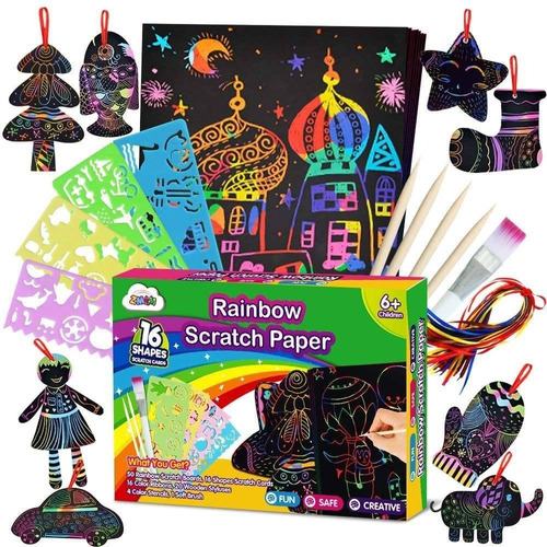 Zmlm Scratch Paper Art Set Para Niños 107 Piezas Rainbow Off