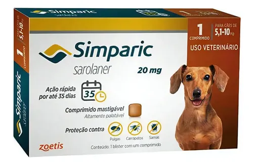 Simparic 20mg Comprimido Antipulgas Carrapatos Cães 5 A 10kg - foto 1