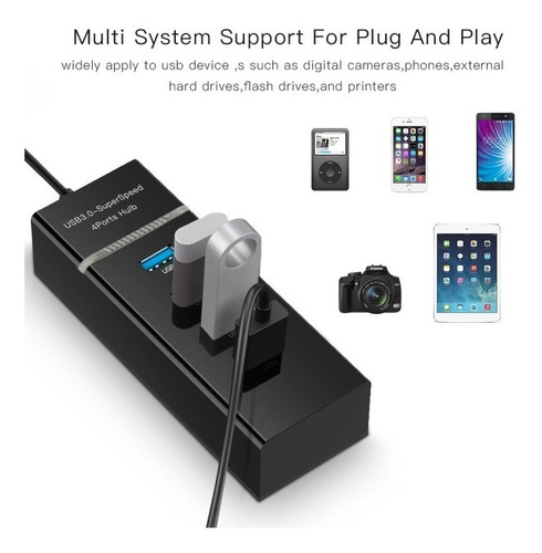 Imagen 3 de 7 de Hub Usb 3.0 Pc Windows Notebook Mac 4 Puertos Salidas Pc Escritorio