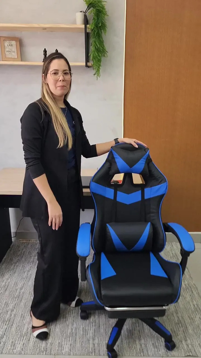 Cadeira Gamer Ergonômica Preta Reclinável Com Apoio Dos Pés Led Tools Couro Sintético Preto